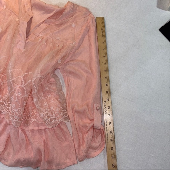 Pink Ruffled 3/4 Sleeve Blouse Women Large - Picture 8 of 10